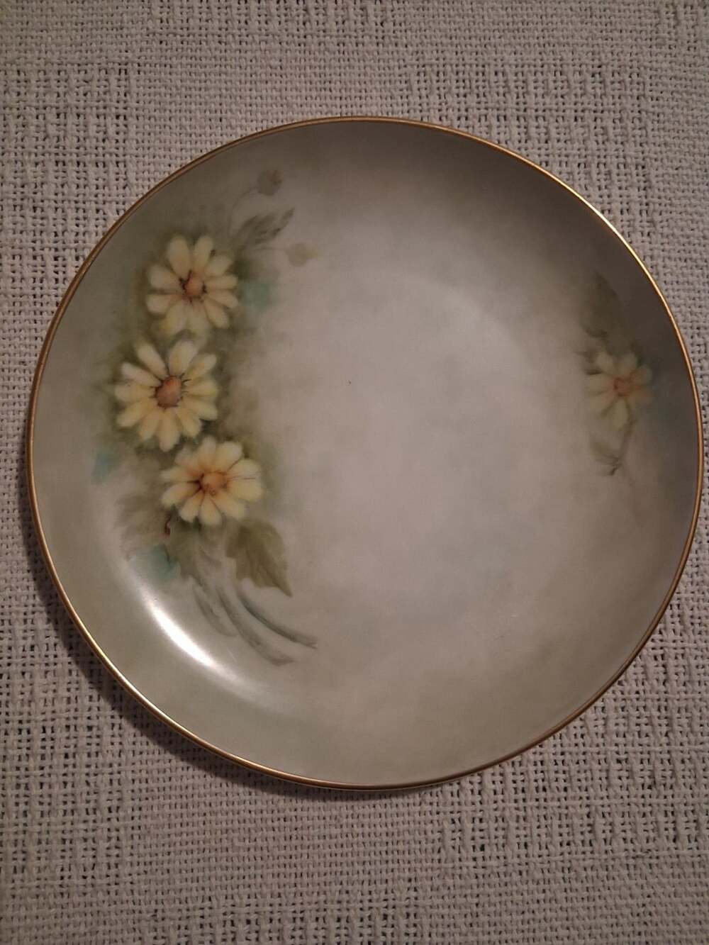 Vintage Hand Painted Porcelain Plate 8 Inch Yellow Daisies Gold Trim